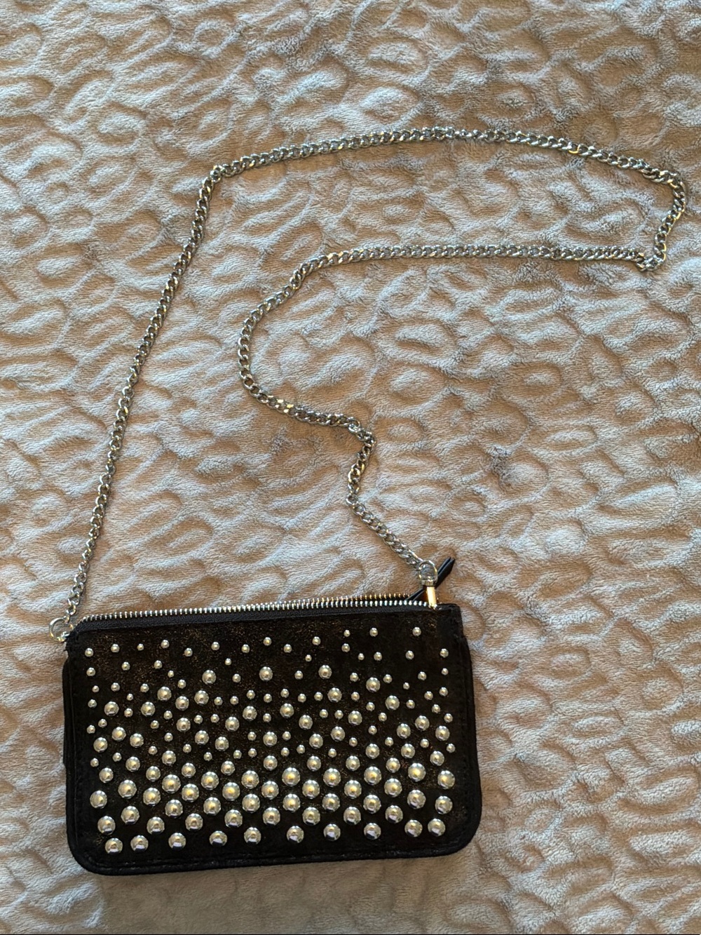 Zara Black Studded Crossbody Bag with Silver Chain